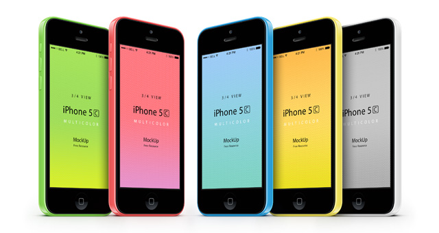 7-iphone-5C-mobile-celular-multicolors-three-quarters-view-3d-mock-up-psd