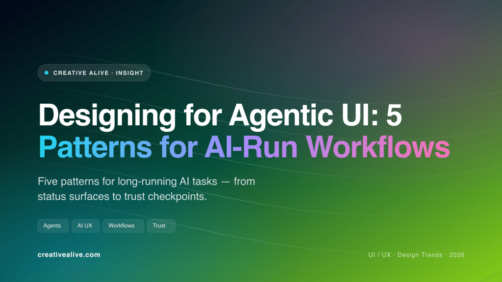 Designing for Agentic UI: 5 Patterns for AI-Run Workflows — cover illustration